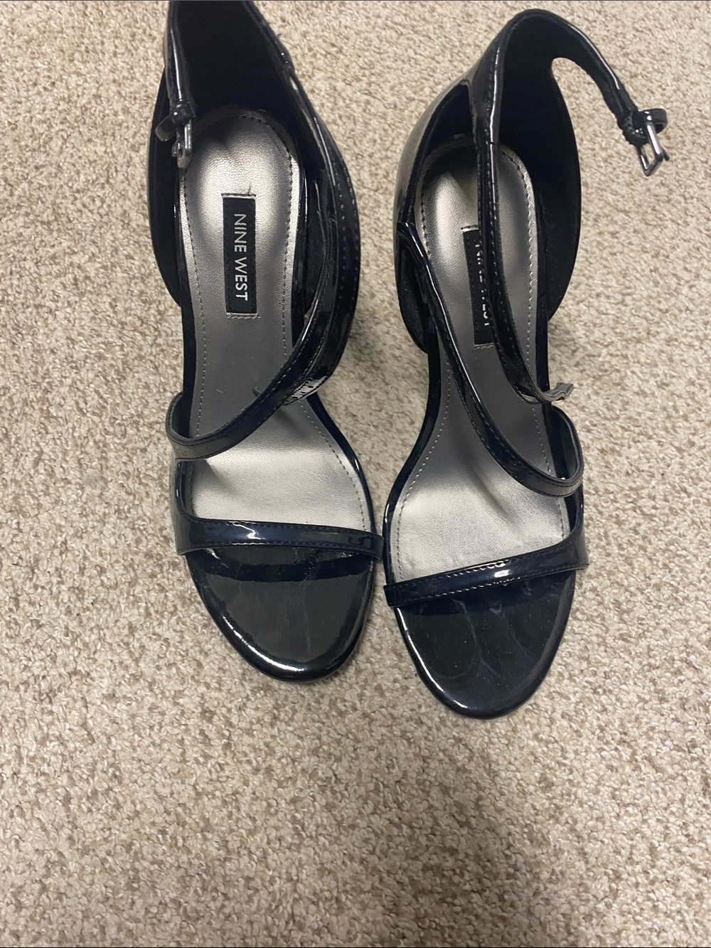 Nine West Black Patent Open-Toe Ankle-Strap Heels